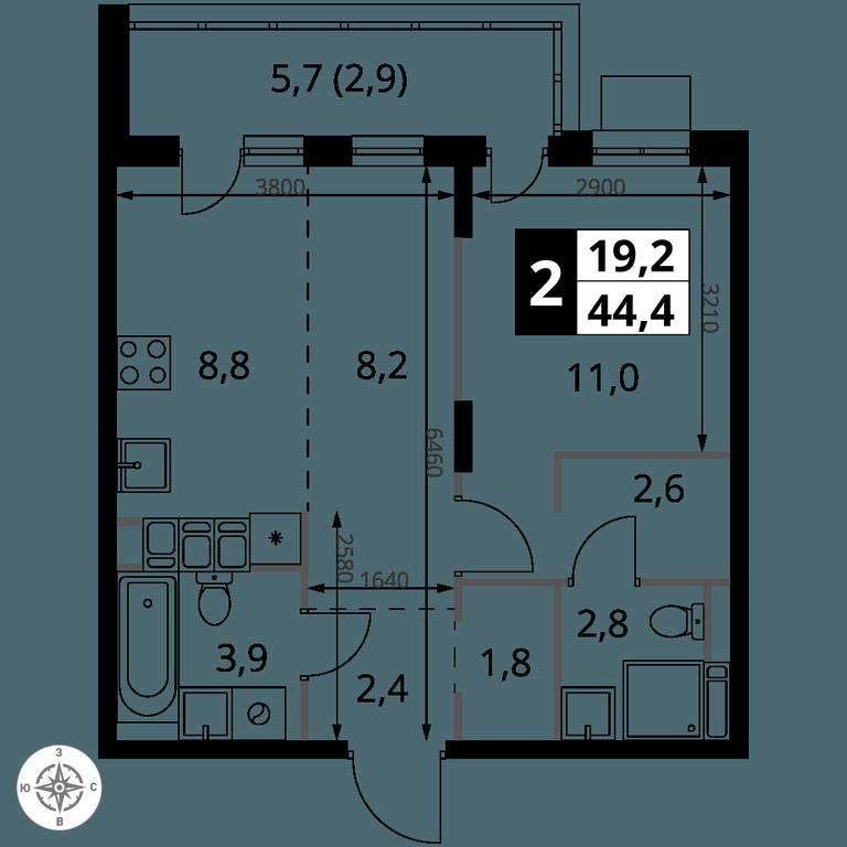 2-BD Apartment Sale, 44.4 sq. m. at 1-y Salarevskiy, Kiyevskoye Highway, Moskovskiy Settlement, Moscow, Russia #2