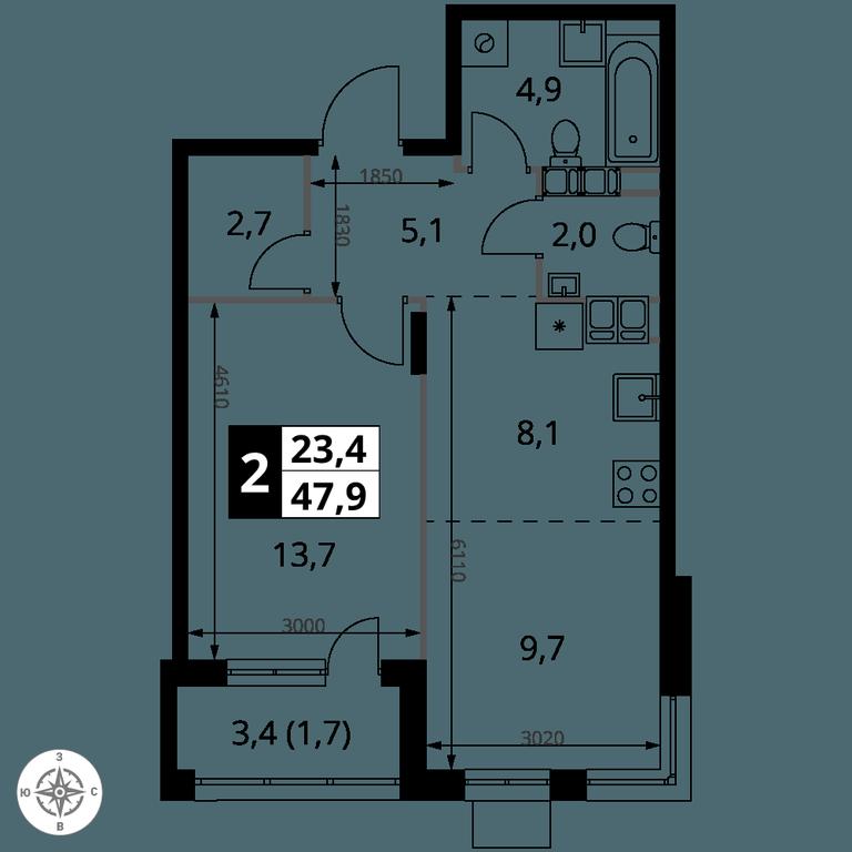 2-BD Apartment Sale, 47.9 sq. m. at 1-y Salarevskiy, Kiyevskoye Highway, Moskovskiy Settlement, Moscow, Russia #2