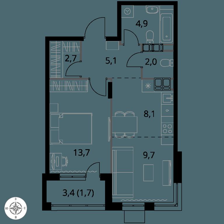 2-BD Apartment Sale, 47.9 sq. m. at 1-y Salarevskiy, Kiyevskoye Highway, Moskovskiy Settlement, Moscow, Russia #1