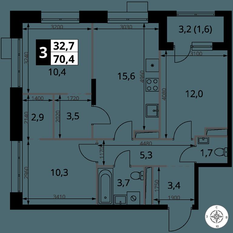 3-BD Apartment Sale, 70.4 sq. m. at 1-y Salarevskiy, Kiyevskoye Highway, Moskovskiy Settlement, Moscow, Russia #2