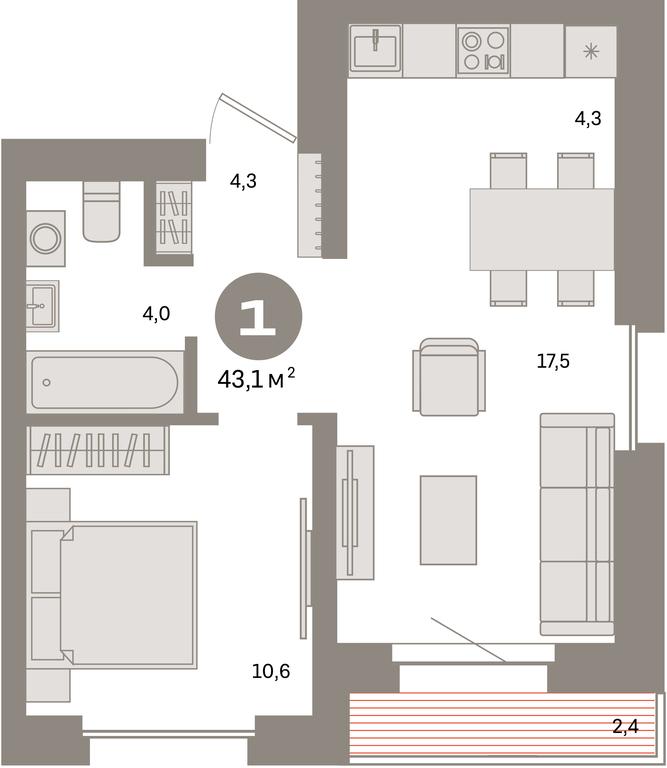 1-BD Apartment Sale, 43.1 sq. m. at Kvartal Metronom, Tagilskaya Street, Moscow, Russia #1
