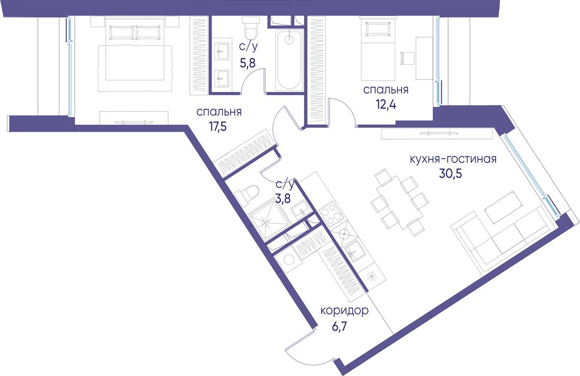 2-BD Apartment Sale, 76.7 sq. m. at Ostrov, Nizhnye Mnyovniki Street, 37Ас4, Moscow, Russia #1 2-BD Apartment Sale, 76.7 sq. m. at Ostrov, Nizhnye Mnyovniki Street, 37Ас4, Moscow, Russia #1