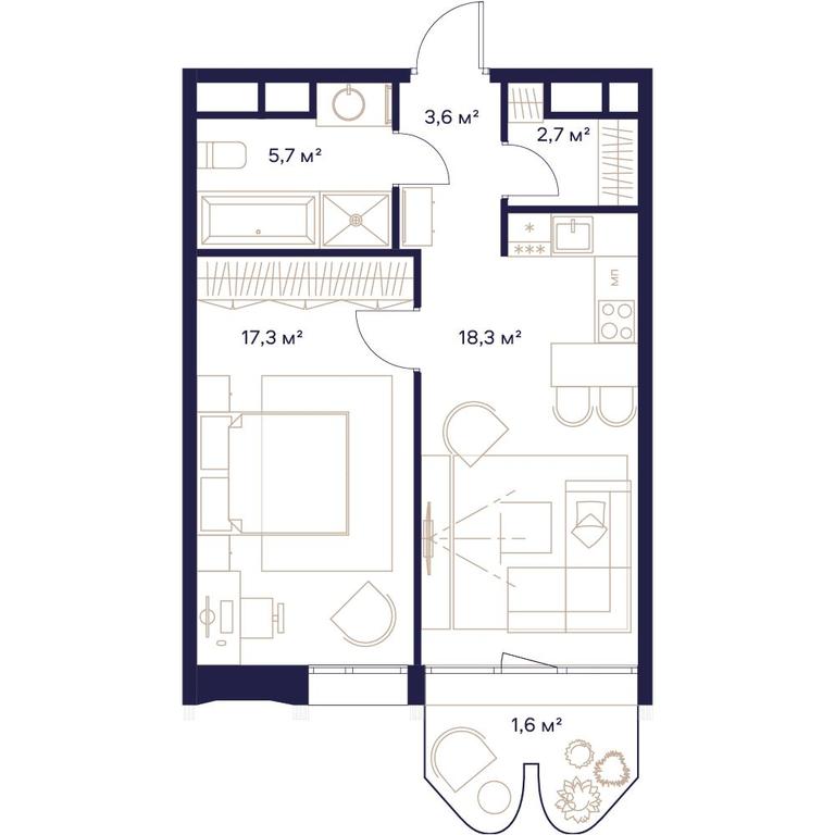 1-BD Apartment Sale, 49.3平方米 at Soyuz, Selskokhozyaystvennaya Street, Moscow, Russia #1
