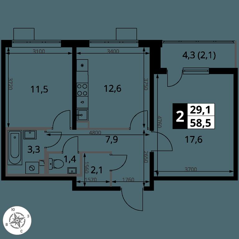 2-BD Apartment Sale, 58.5 sq. m. at Pervy Yuzhny, zhiloy kompleks Pervy Yuzhny, Leninskiy City District, Moscow Region, Russia #2 2-BD Apartment Sale, 58.5 sq. m. at Pervy Yuzhny, zhiloy kompleks Pervy Yuzhny, Leninskiy City District, Moscow Region, Russia #2