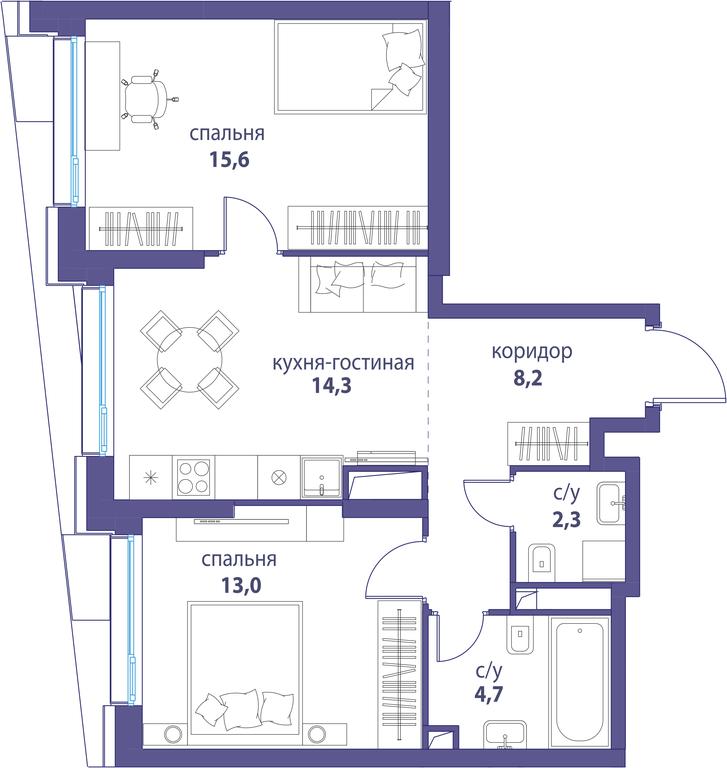 2-BD Apartment Sale, 58.1 sq. m. at Simvol, Nevelskogo Drive, 6к1, Moscow, Russia #1