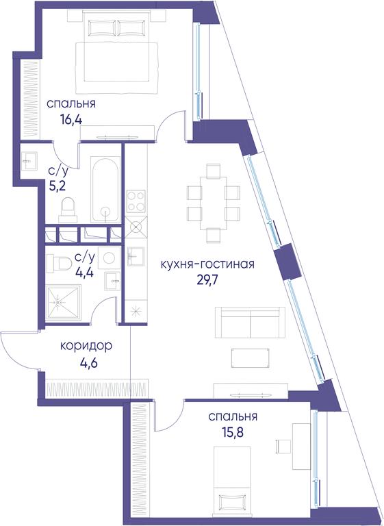 2-BD Apartment Sale, 76.1 sq. m. at Ostrov, Nizhnye Mnyovniki Street, 37Ас4, Moscow, Russia #1