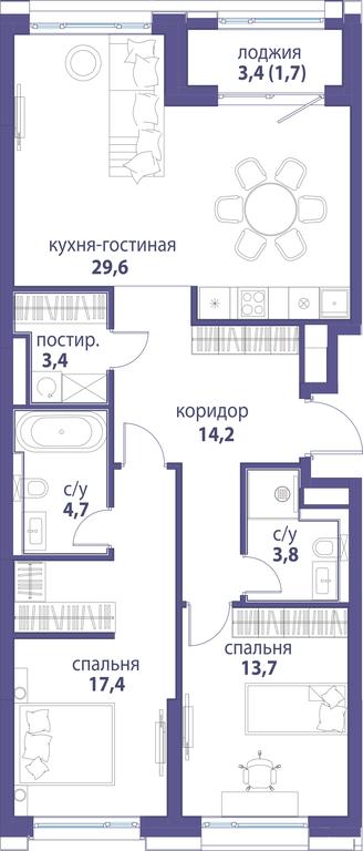 2-BD Apartment Sale, 88.5平方米 at Simvol, Nevelskogo Drive, 6к1, Moscow, Russia #1