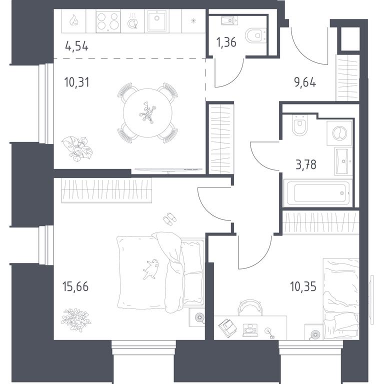 1-BD Apartment Sale, 55.64 sq. m. at Sputnik, Lipovoy Roschi Street, 1к4, derevnya Razdory, Odintsovskiy City District, Moscow Region, Russia #1 1-BD Apartment Sale, 55.64 sq. m. at Sputnik, Lipovoy Roschi Street, 1к4, derevnya Razdory, Odintsovskiy City District, Moscow Region, Russia #1