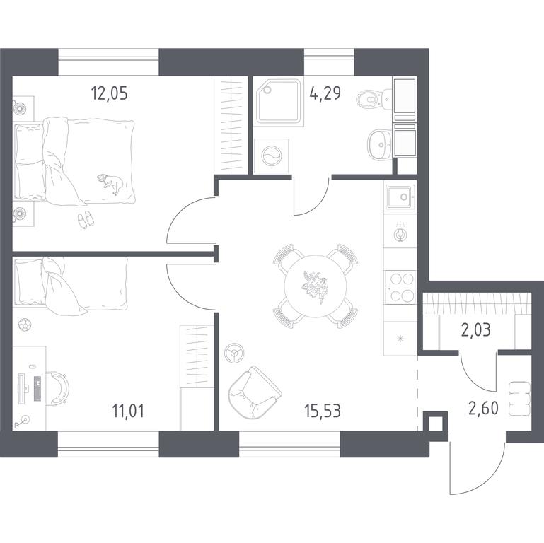 1-BD Apartment Sale, 47.51 sq. m. at Tsvetochnye Poliany, kvartal № 23, Filimonkovskoye Municipal Formation, Moscow, Russia #1 1-BD Apartment Sale, 47.51 sq. m. at Tsvetochnye Poliany, kvartal № 23, Filimonkovskoye Municipal Formation, Moscow, Russia #1