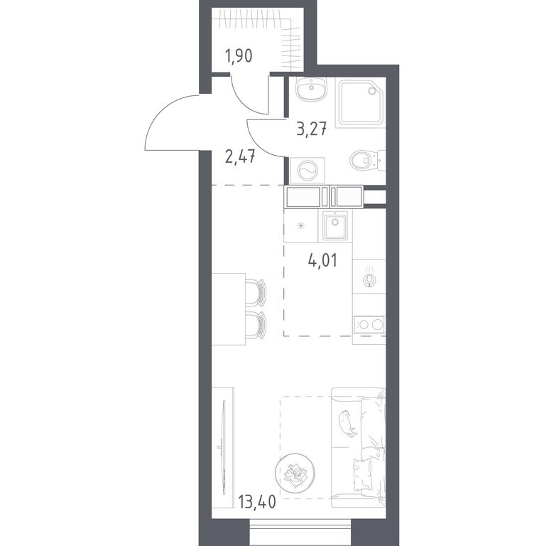 Apartment Sale, 25.05平方米 at Tsvetochnye Poliany, kvartal № 23, Filimonkovskoye Municipal Formation, Moscow, Russia #1