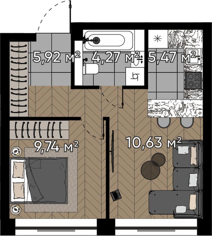 2-BD Apartment Sale, 36.03 sq. m. at Kvartal Serebryany Bor, Berzarina Street, Moscow, Russia #1 2-BD Apartment Sale, 36.03 sq. m. at Kvartal Serebryany Bor, Berzarina Street, Moscow, Russia #1