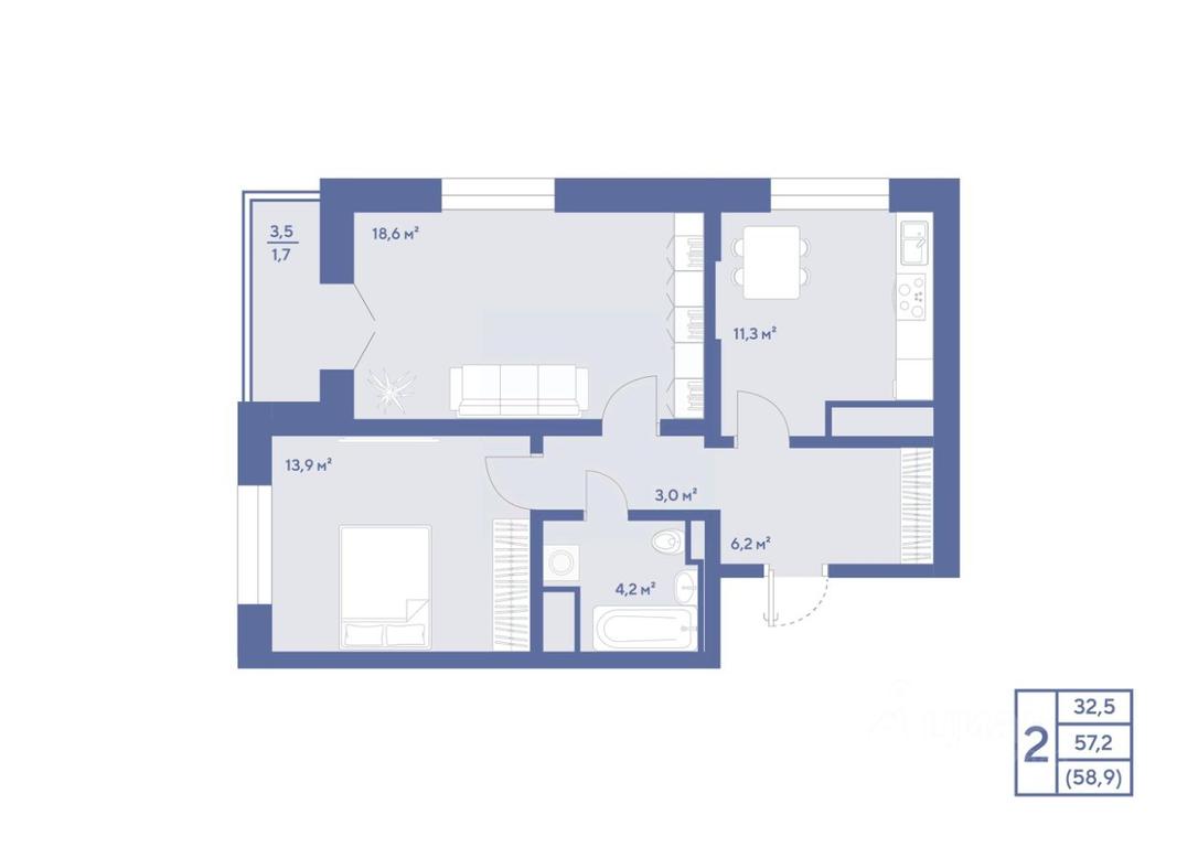 1-BD Apartment Sale, 58.9 sq. m. at Akademik, SNT Veteran-1A, Troitsk, Moscow, Russia #1