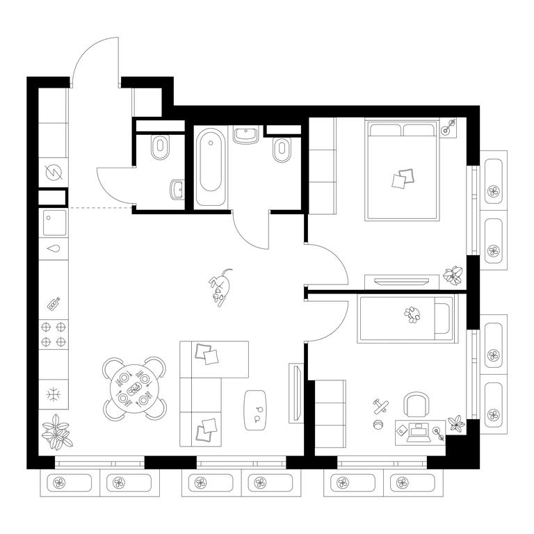 2-BD Apartment Sale, 57.4平方米 at Salarevo Park, Salaryevskaya Street, 8к1, Moskovskiy Settlement, Moscow, Russia #1