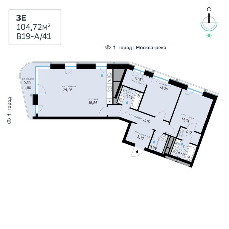 2-BD Apartment Sale, 104.72 sq. m. at SberCity, zhiloy kompleks Sbersiti, Rublyovo-Arkhangelskoye Microdistrict, Moscow, Russia #2