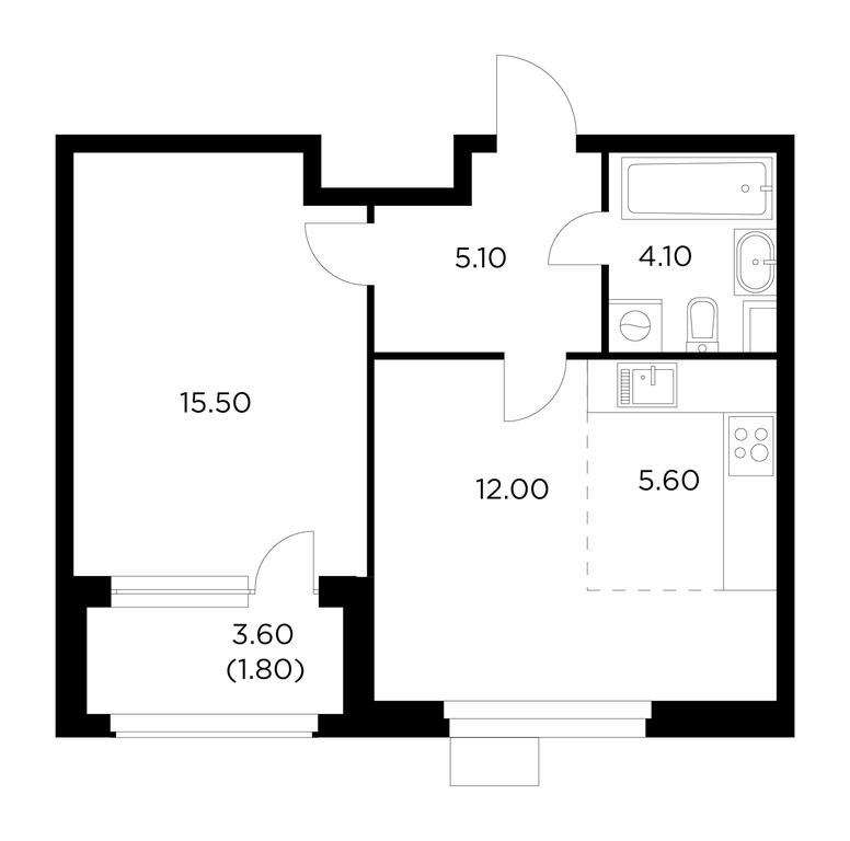 1-BD Apartment Sale, 44.1平方米 at Novoe Medvedkovo, Novoe Medvedkovo Residential Complex, mikrorayon 17A, Mytischi, Moscow Region, Russia #1