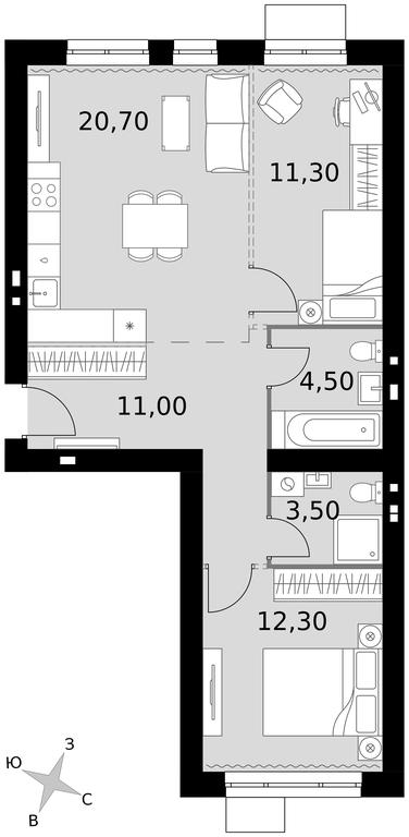 3-BD Apartment Sale, 63.3 sq. m. at Апрелевка, Naro-Fominskiy City District, Moscow Region, Russia #1