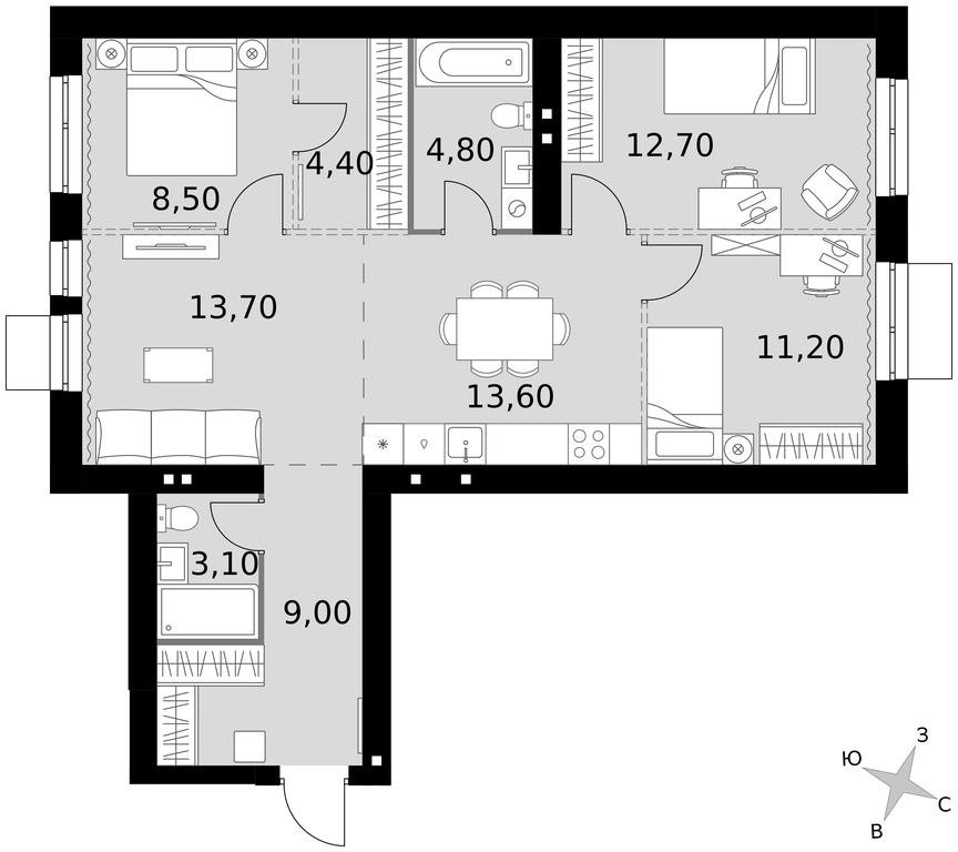 4-BD Apartment Sale, 81 sq. m. at Апрелевка, Naro-Fominskiy City District, Moscow Region, Russia #1