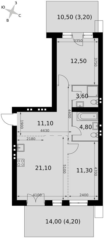 3-BD Apartment Sale, 71.8 sq. m. at Апрелевка, Naro-Fominskiy City District, Moscow Region, Russia #2