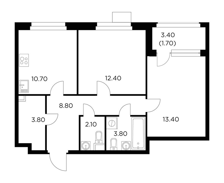 2-BD Apartment Sale, 56.7平方米 at Novoe Medvedkovo, Novoe Medvedkovo Residential Complex, mikrorayon 17A, Mytischi, Moscow Region, Russia #1