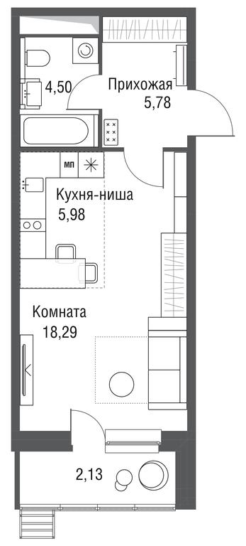 Apartment Sale, 36.68 sq. m. at Odinburg, Severnaya Street, 11, Odintsovo, Moscow Region, Russia #1