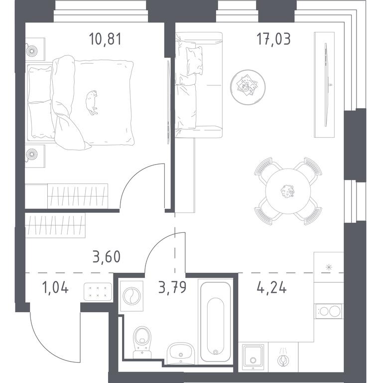 Apartment Sale, 40.51平方米 at Pribrezhnyi Park, Pribrezhniy Park Residential Complex, Village of Yam, Domodedovo City District, Moscow Region, Russia #1
