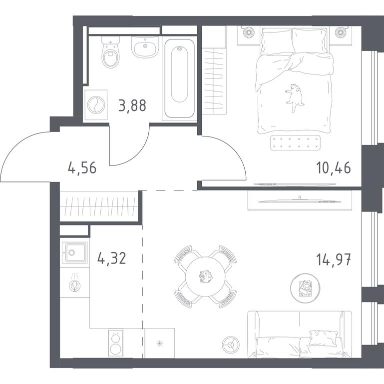Apartment Sale, 38.19 sq. m. at Pribrezhnyi Park, Pribrezhniy Park Residential Complex, Village of Yam, Domodedovo City District, Moscow Region, Russia #1