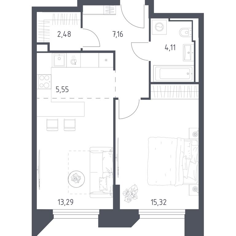 Продажа квартиры, 47,91 м² в ЖК «Спутник», улица Липовой Рощи, 1к4, деревня Раздоры, Одинцовский городской округ, Московская область, Россия #1