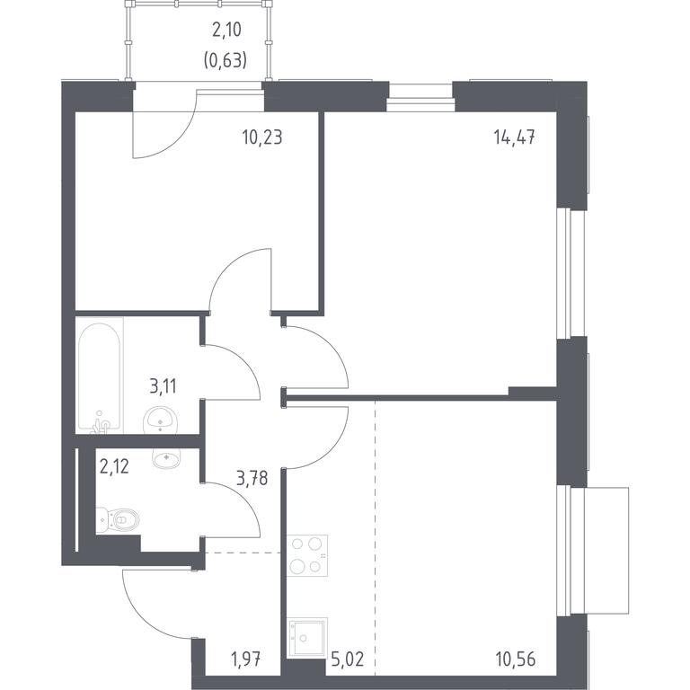 1-BD Apartment Sale, 51.89平方米 at Novoe Vnukovo, kvartal № 38, Kokoshkino Settlement, Moscow, Russia #1