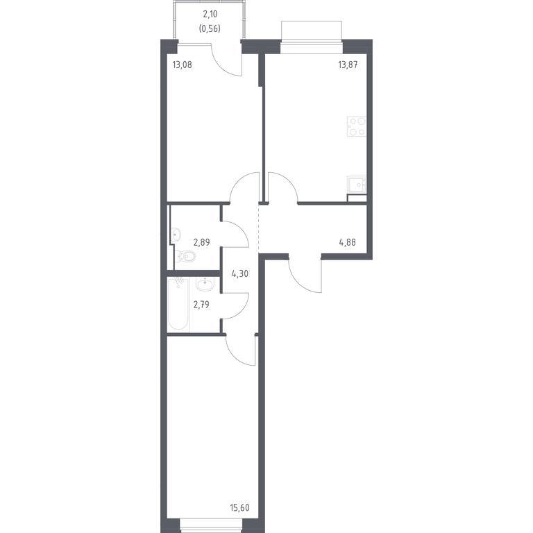 1-BD Apartment Sale, 57.97平方米 at Novoe Vnukovo, kvartal № 38, Kokoshkino Settlement, Moscow, Russia #1