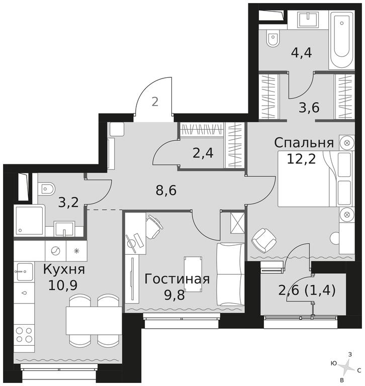 2-BD Apartment Sale, 56.5 sq. m. at Sky Garden, Stroitelny Drive, 9с6, Moscow, Russia #1