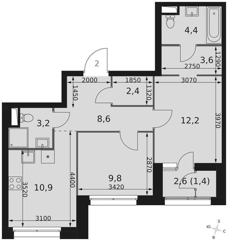 2-BD Apartment Sale, 56.5 sq. m. at Sky Garden, Stroitelny Drive, 9с6, Moscow, Russia #2