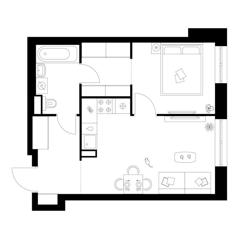1-BD Apartment Sale, 39.9 sq. m. at Narvin, Kronshtadtsky Boulevard, 14с13, Moscow, Russia #1