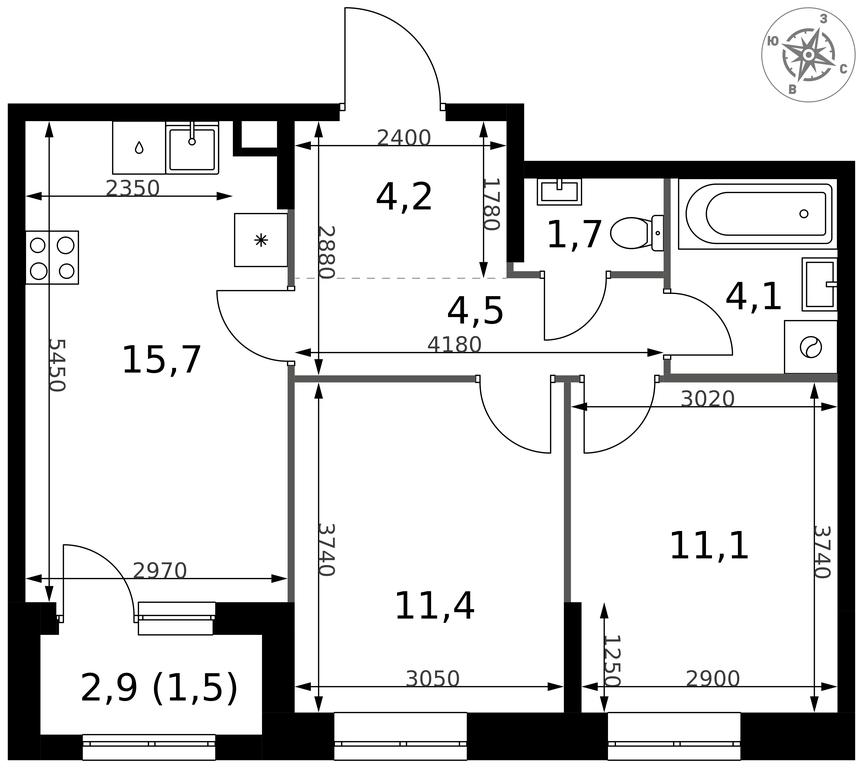 2-BD Apartment Sale, 54.2 sq. m. at 1 Izmajlovskij, Montazhnaya Street, 8с13, Moscow, Russia #2 2-BD Apartment Sale, 54.2 sq. m. at 1 Izmajlovskij, Montazhnaya Street, 8с13, Moscow, Russia #2