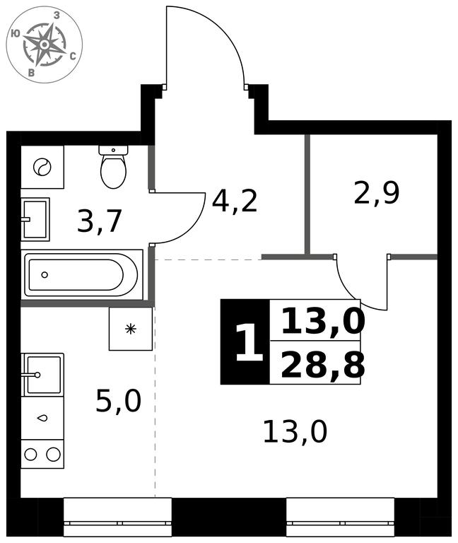 Apartment Sale, 28.8 sq. m. at 1 Izmajlovskij, Montazhnaya Street, 8с13, Moscow, Russia #1