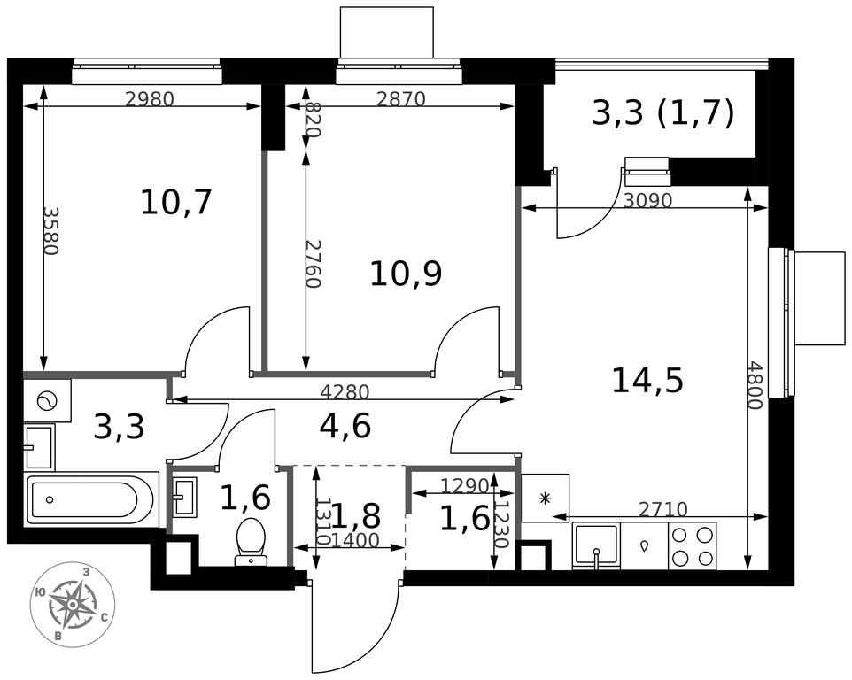 2-BD Apartment Sale, 50.7平方米 at 1 Izmajlovskij, Montazhnaya Street, 8с13, Moscow, Russia #2 2-BD Apartment Sale, 50.7平方米 at 1 Izmajlovskij, Montazhnaya Street, 8с13, Moscow, Russia #2
