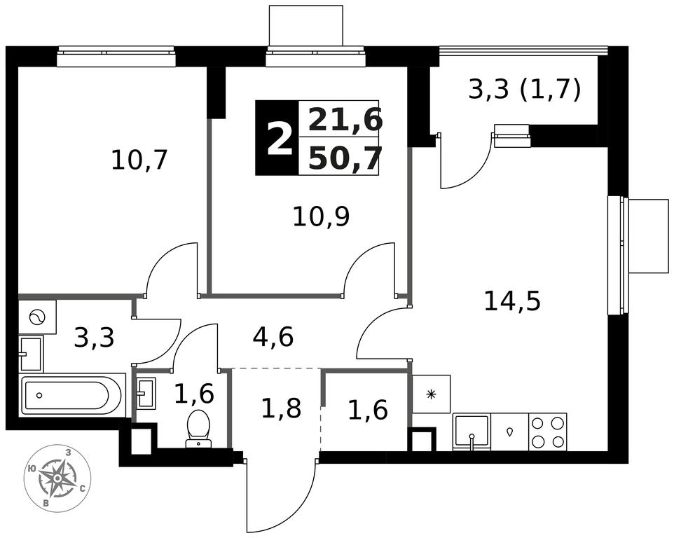 2-BD Apartment Sale, 50.7平方米 at 1 Izmajlovskij, Montazhnaya Street, 8с13, Moscow, Russia #1 2-BD Apartment Sale, 50.7平方米 at 1 Izmajlovskij, Montazhnaya Street, 8с13, Moscow, Russia #1