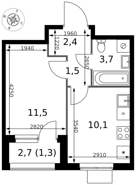 1-BD Apartment Sale, 30.5平方米 at 1 Izmajlovskij, Montazhnaya Street, 8с13, Moscow, Russia #2