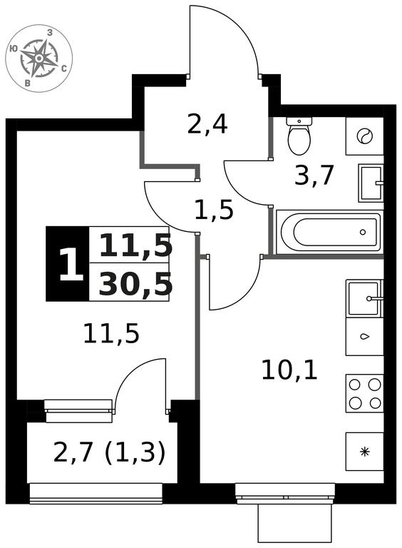 1-BD Apartment Sale, 30.5平方米 at 1 Izmajlovskij, Montazhnaya Street, 8с13, Moscow, Russia #1