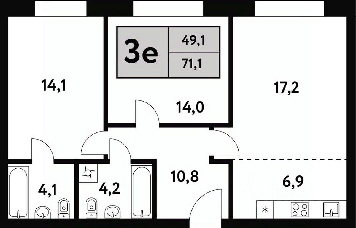 2-BD Apartment Sale, 71.3 sq. m. at Festival park-2, Festivalnaya Street, Moscow, Russia #1