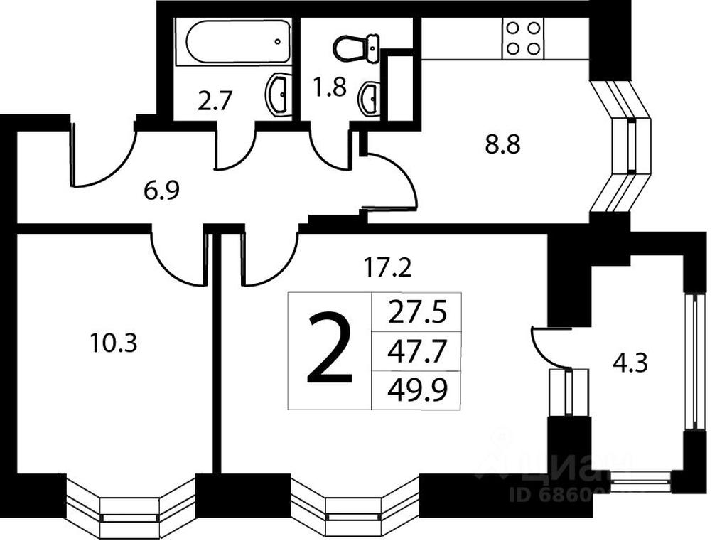 1-BD Apartment Sale, 48.2平方米 at Laykovo, zhiloy kompleks Gorod-sobytiye Laykovo, selo Laykovo, Odintsovskiy Urban District, Moscow Region, Russia #1