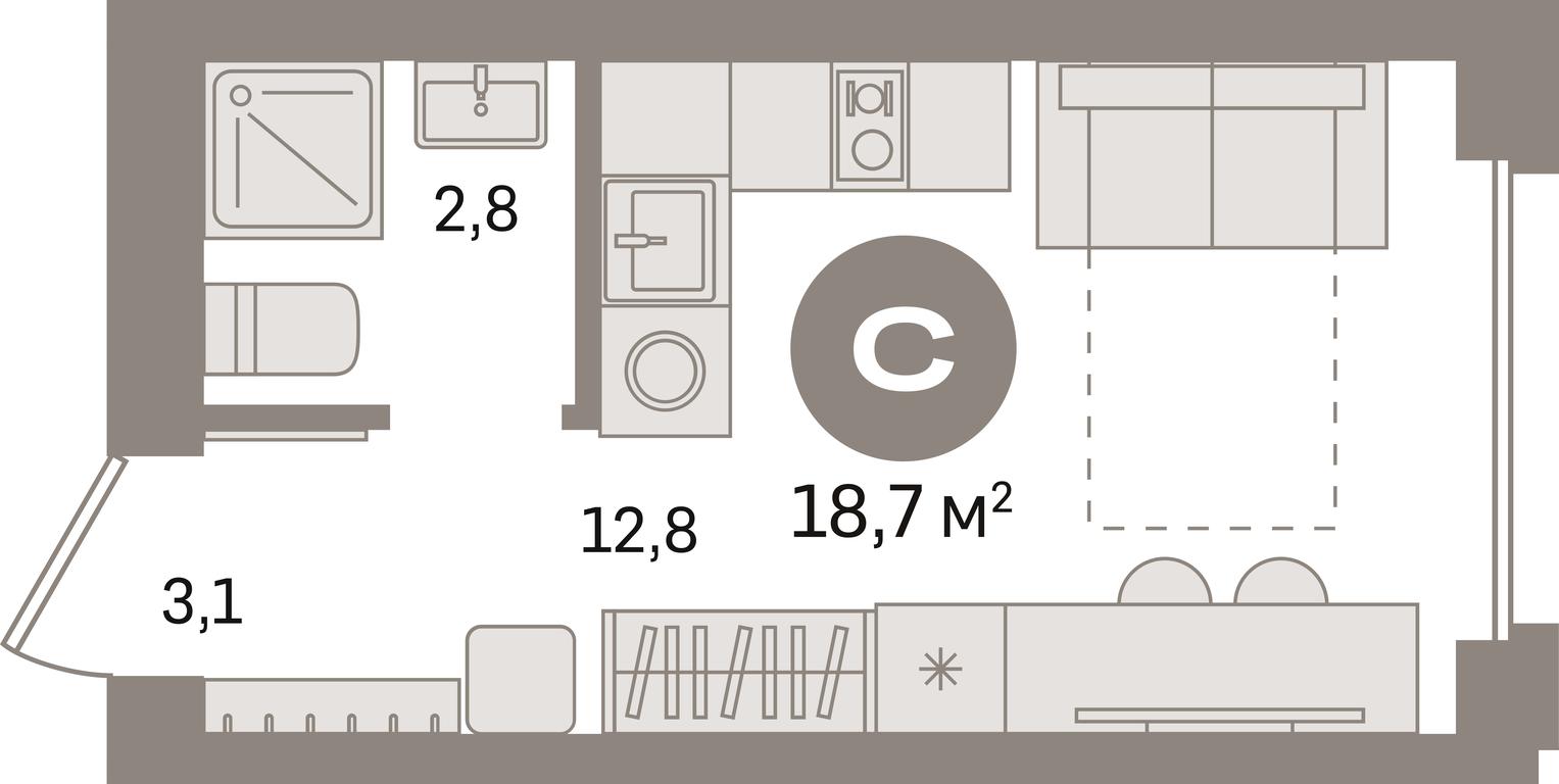 Apartment Sale, 18.7 sq. m. at Pervy kvartal, Kalinovaya ulitsa, derevnya Sapronovo, Leninskiy City District, Moscow Region, Russia #1
