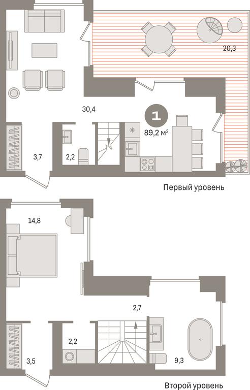 1-BD Apartment Sale, 89.2 sq. m. at Pervy kvartal, Kalinovaya ulitsa, derevnya Sapronovo, Leninskiy City District, Moscow Region, Russia #1
