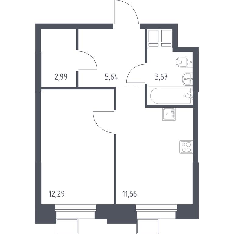 Apartment Sale, 36.47 sq. m. at Troparevo Park, Kiyevskoye shosse, 21-y kilometr, 3с4, Mosrentgen Settlement, Moscow, Russia #1