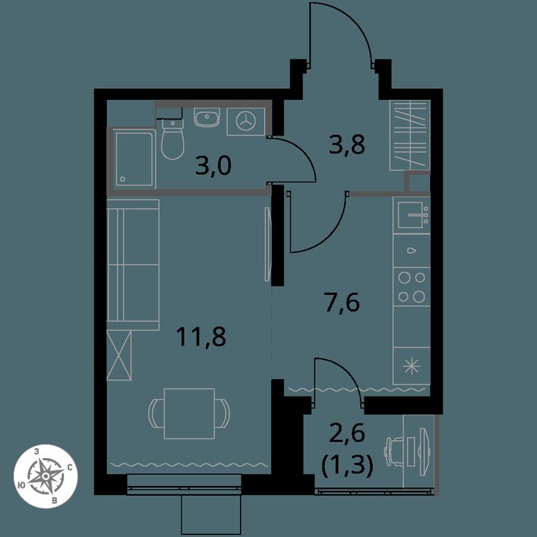 Apartment Sale, 27.5平方米 at Pervy Yuzhny, zhiloy kompleks Pervy Yuzhny, Leninskiy City District, Moscow Region, Russia #1