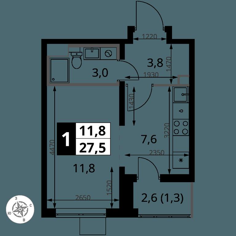 Apartment Sale, 27.5平方米 at Pervy Yuzhny, zhiloy kompleks Pervy Yuzhny, Leninskiy City District, Moscow Region, Russia #2