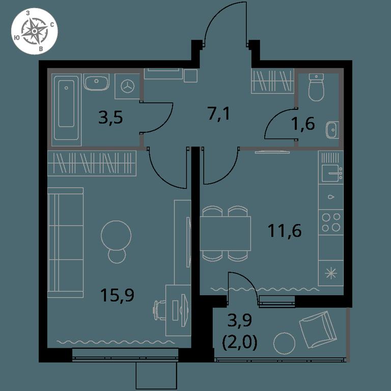 1-BD Apartment Sale, 41.7 sq. m. at Pervy Yuzhny, zhiloy kompleks Pervy Yuzhny, Leninskiy City District, Moscow Region, Russia #1