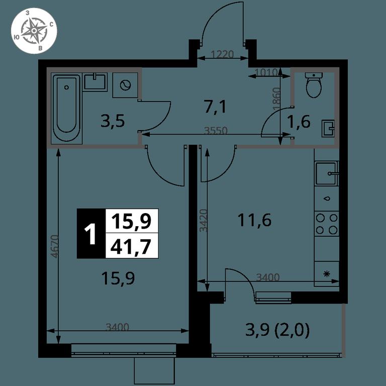 1-BD Apartment Sale, 41.7 sq. m. at Pervy Yuzhny, zhiloy kompleks Pervy Yuzhny, Leninskiy City District, Moscow Region, Russia #2