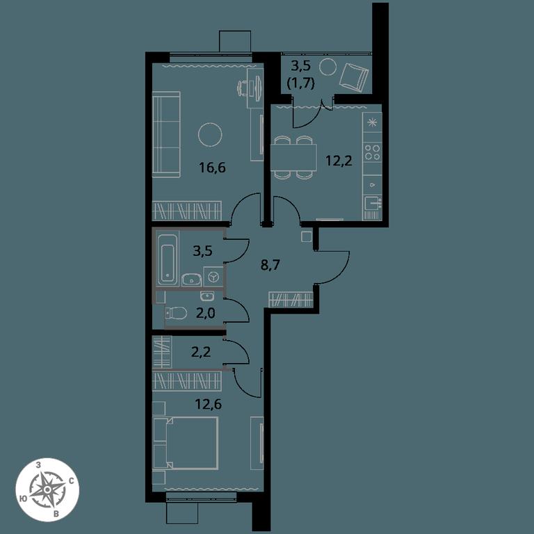 2-BD Apartment Sale, 59.5 sq. m. at Pervy Yuzhny, zhiloy kompleks Pervy Yuzhny, Leninskiy City District, Moscow Region, Russia #1 2-BD Apartment Sale, 59.5 sq. m. at Pervy Yuzhny, zhiloy kompleks Pervy Yuzhny, Leninskiy City District, Moscow Region, Russia #1