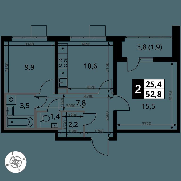 2-BD Apartment Sale, 52.8 sq. m. at Pervy Yuzhny, zhiloy kompleks Pervy Yuzhny, Leninskiy City District, Moscow Region, Russia #2