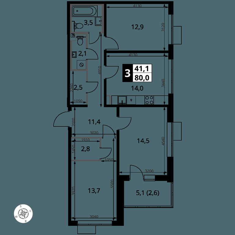 3-BD Apartment Sale, 80 sq. m. at Pervy Yuzhny, zhiloy kompleks Pervy Yuzhny, Leninskiy City District, Moscow Region, Russia #1